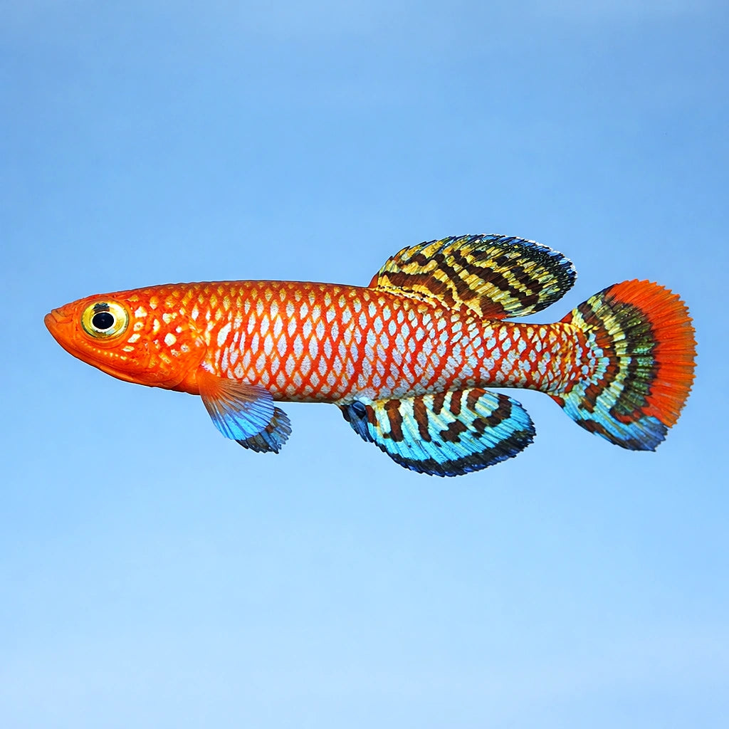 Nothobranchius Rachovii «Beira 98» - Male &amp; Female - Stunning Killifish, Perfect for Aquascaping with Vibrant Colors and Graceful Movement to Enhance Your Aquarium Setup — for sale UK — AI side clean view