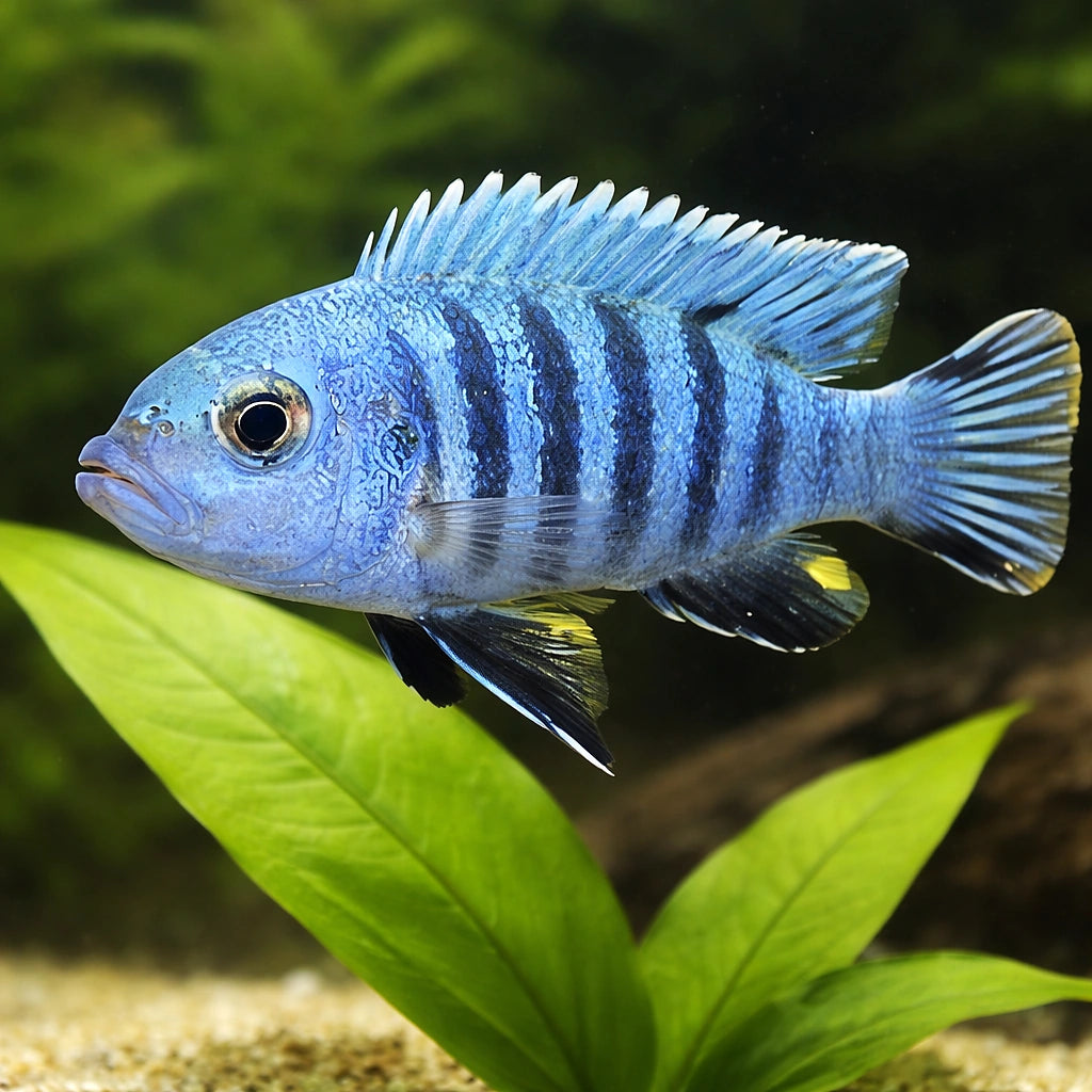 Nyasa Blue Cichlid, Zebra M — tropical fish for sale UK — AI scale plant view