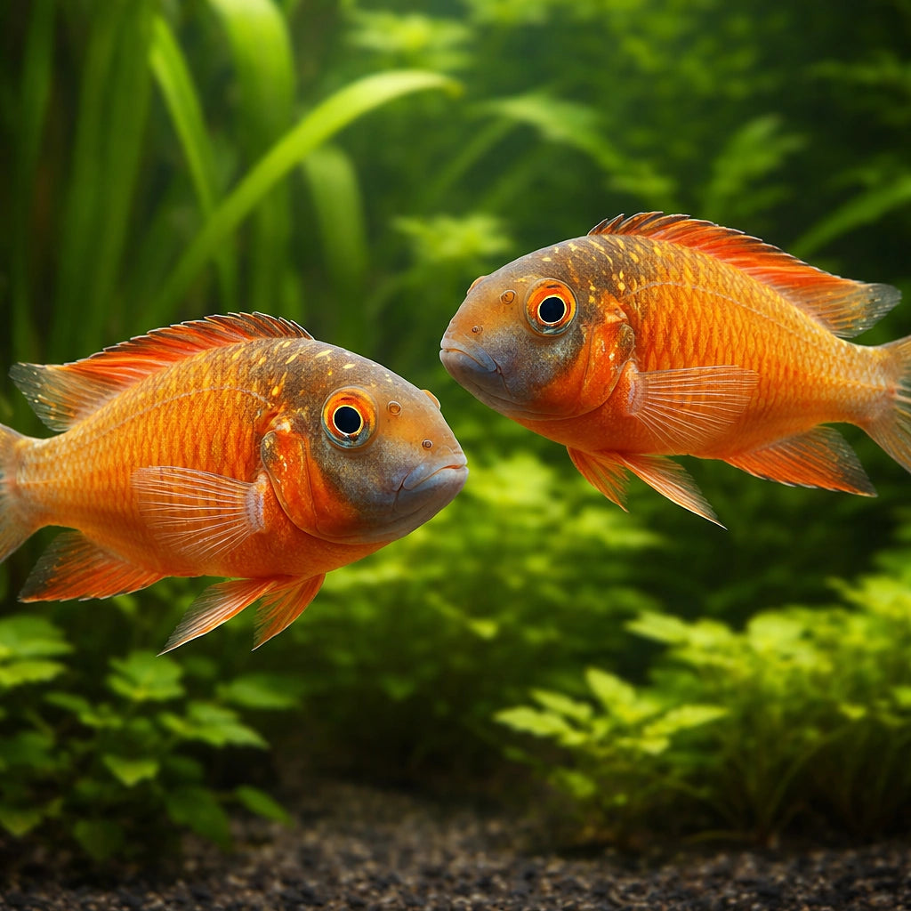 orange fire craker — Blunthead Cichlid (Tropheus moorii) — AI pair planted view
