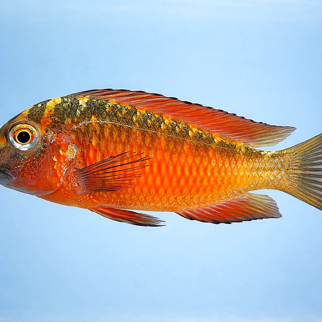 orange fire craker — Blunthead Cichlid (Tropheus moorii) — AI side clean view