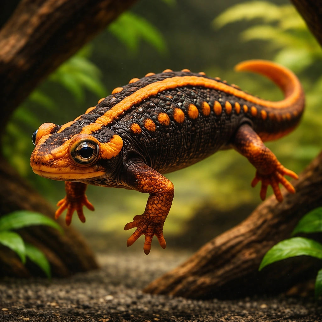 Orange newt — tropical fish for sale UK — AI hero driftwood view