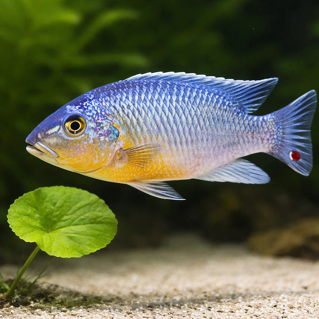 Orange Petrotilapia — tropical fish for sale UK — AI scale plant view