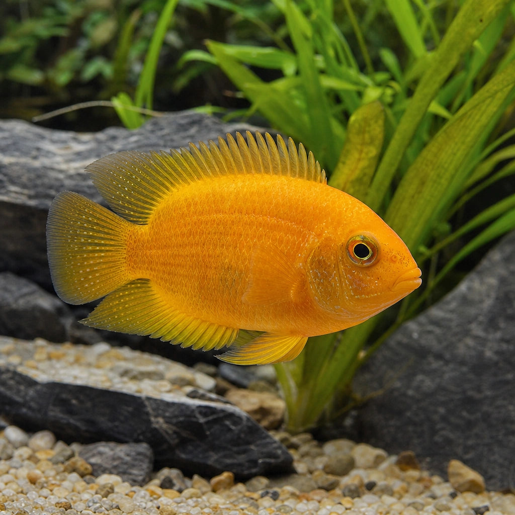 Orange South American Cichlid (Herotilapia multispinosa) — AI natural aquarium view