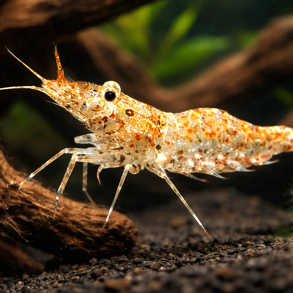 Paerl shrimp — tropical fish for sale UK — AI hero driftwood view