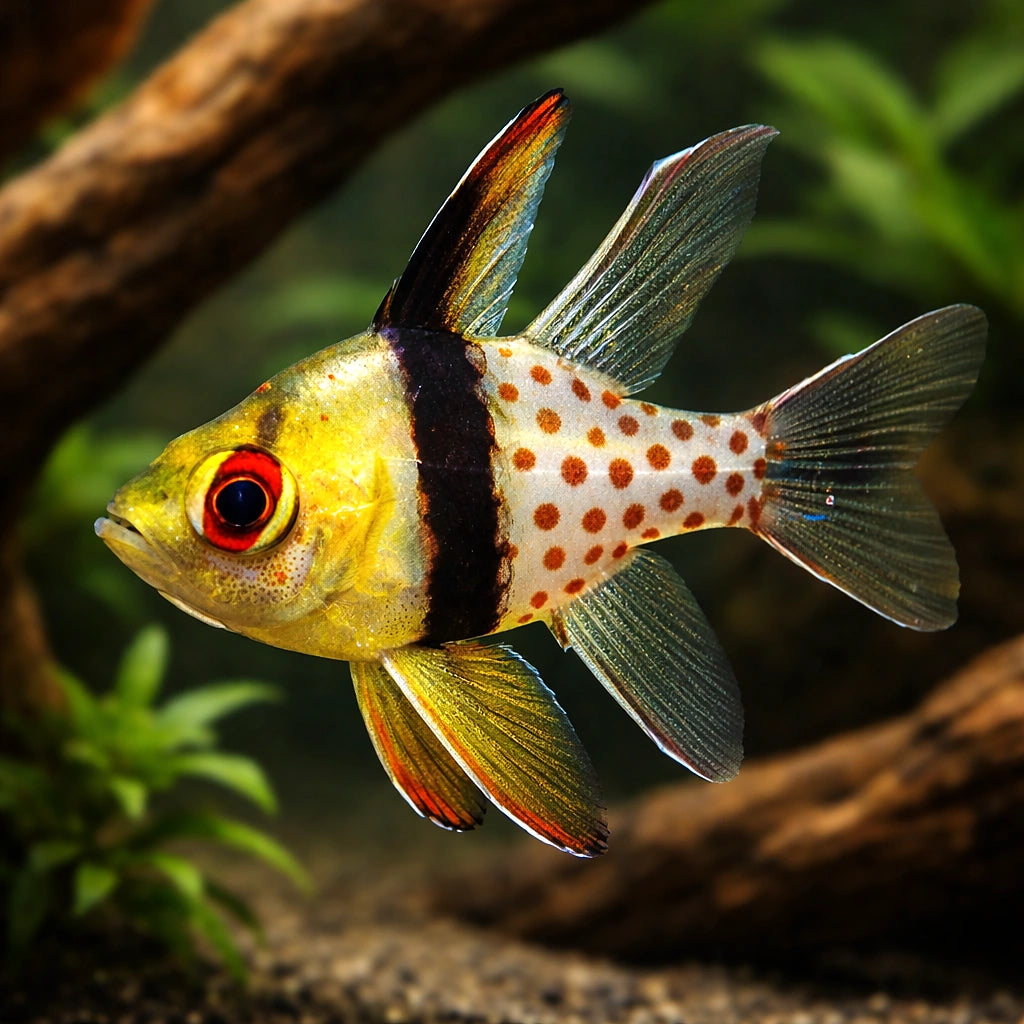 Pajama Cardinalfish M — tropical fish for sale UK — AI hero driftwood view