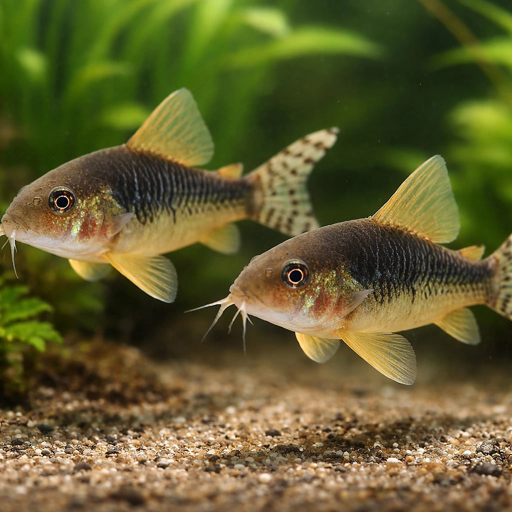 Palespotted Corydoras — tropical fish for sale UK — AI pair planted view
