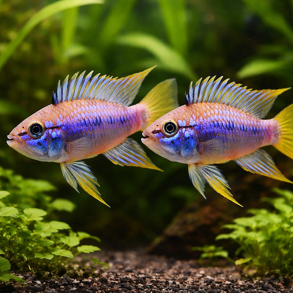 Papagalo Dwarf Cichlid — tropical fish for sale UK — AI pair planted view