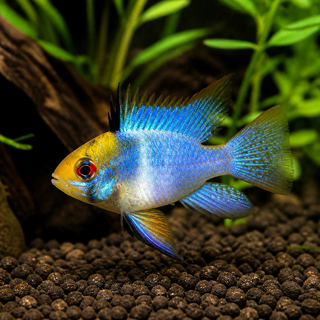 Papiliochromis ramirezi blue golden — tropical fish for sale UK — AI natural aquarium view