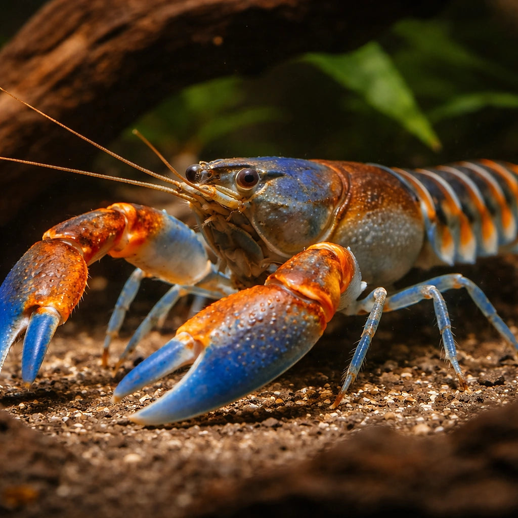 Papua red clav crayfish — tropical fish for sale UK — AI hero driftwood view