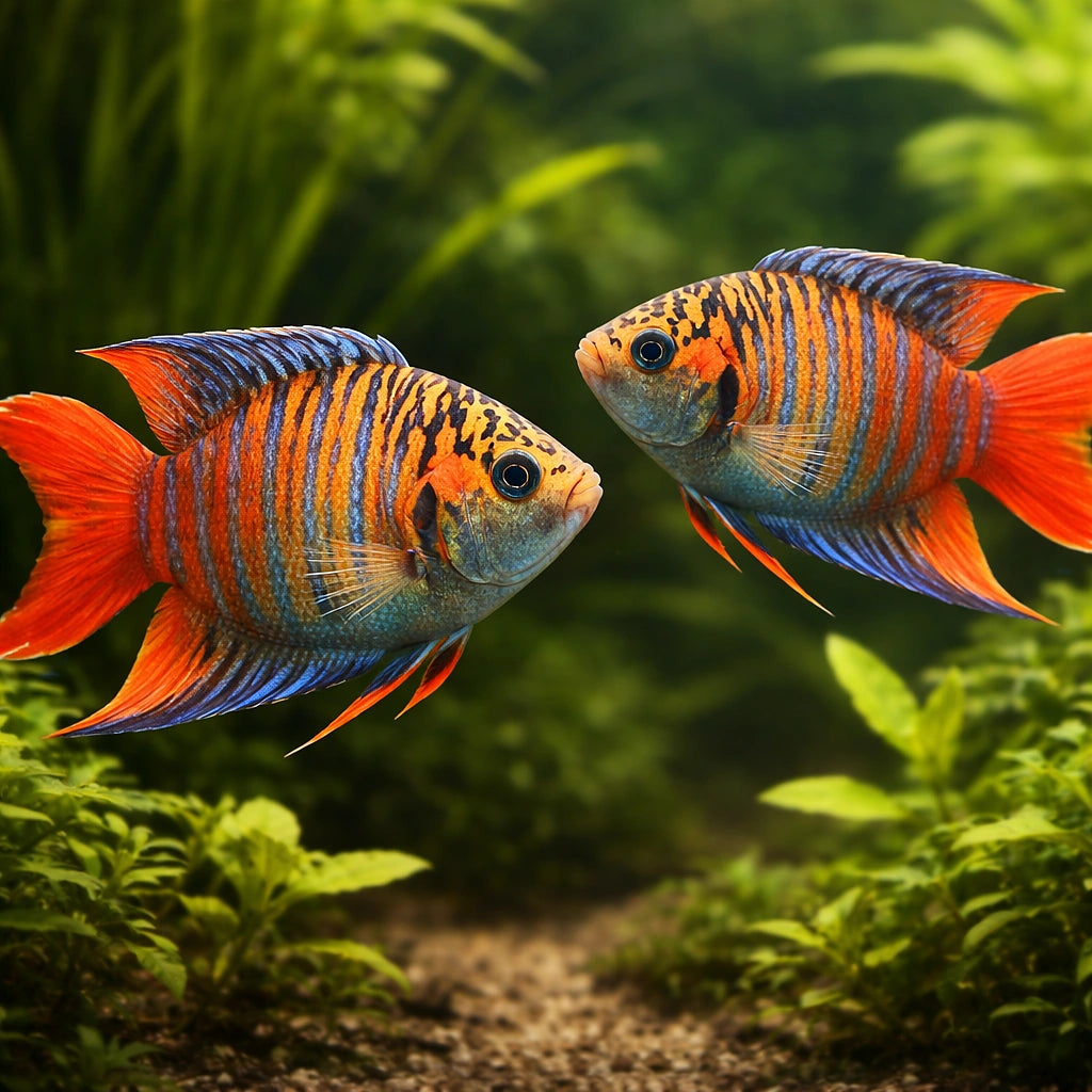 Paradise Fish blue red — Paradise Fish (Macropodus opercularis) — AI pair planted view