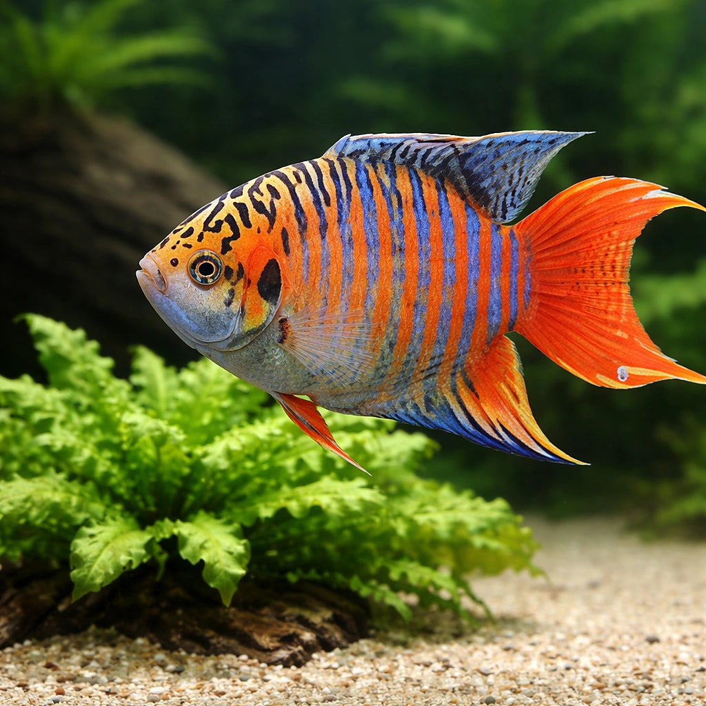 Paradise Fish blue red — Paradise Fish (Macropodus opercularis) — AI scale plant view