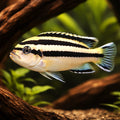 Parallel striped mbuna — tropical fish for sale UK — AI hero driftwood view