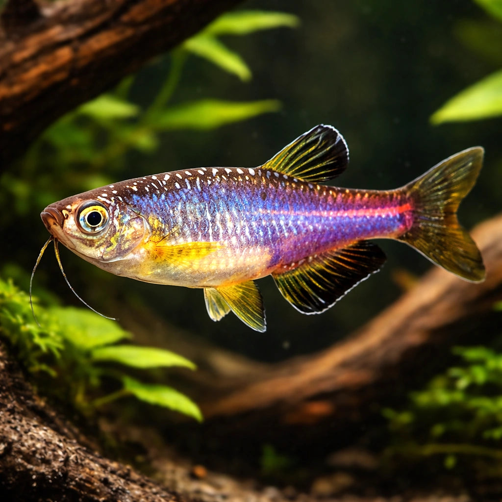 Pearl Danio — tropical fish for sale UK — AI hero driftwood view