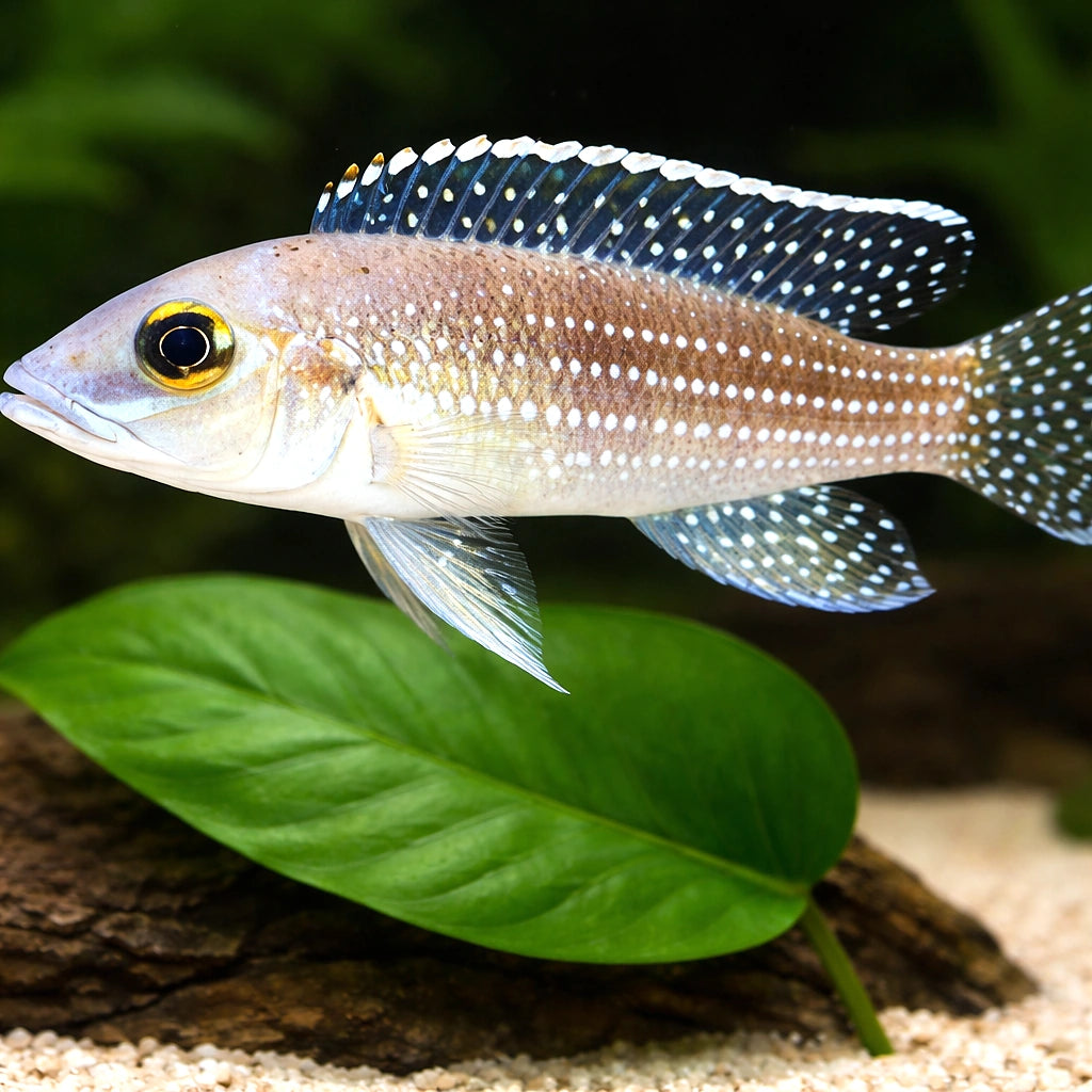 Pearl-Lined Lamprologus, Fourspined — tropical fish for sale UK — AI scale plant view