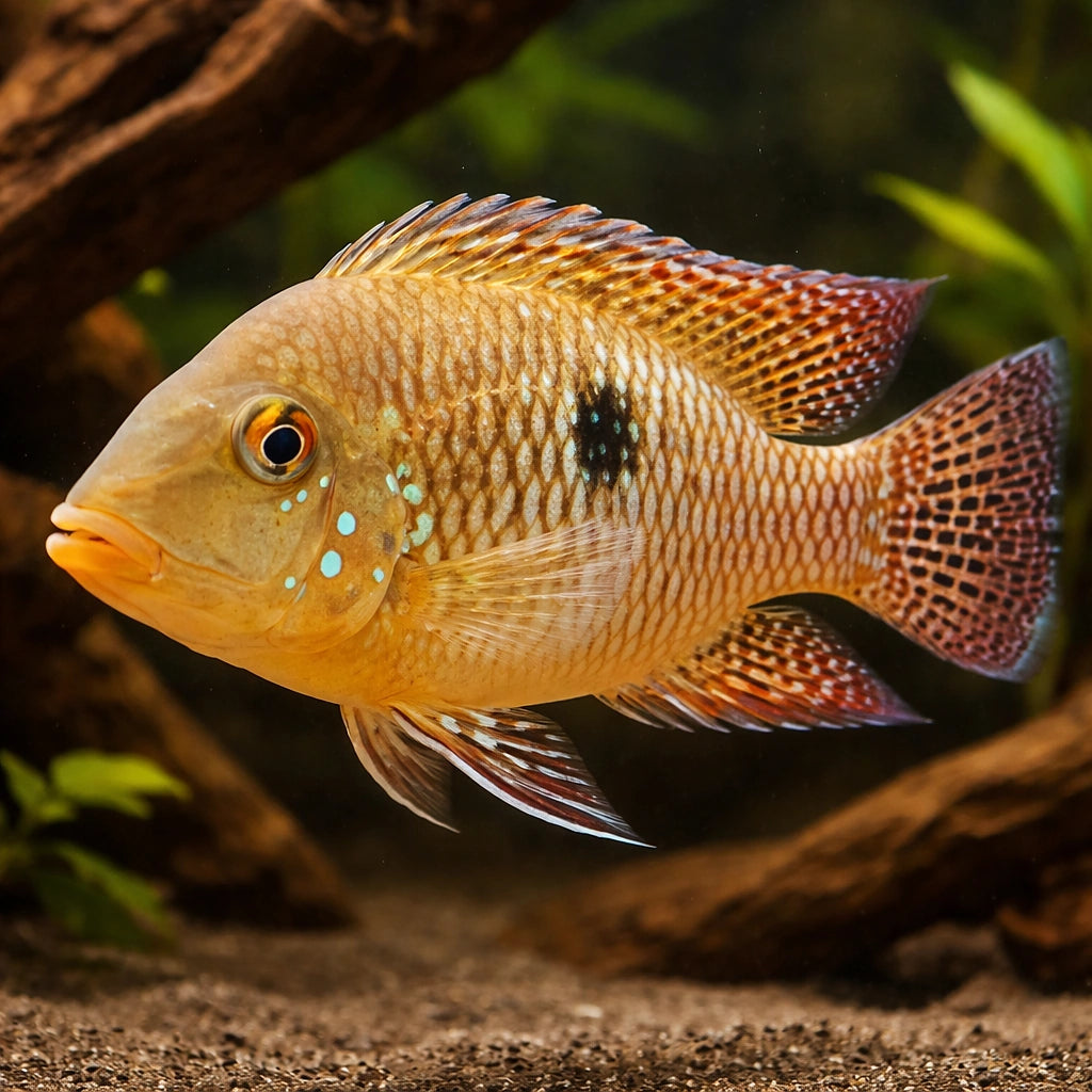 Pearl-Striped Geophagus — tropical fish for sale UK — AI hero driftwood view