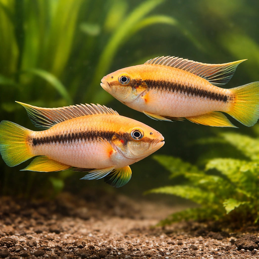 Pelvicachromis rolofi 3 - 4, — tropical fish for sale UK — AI pair planted view