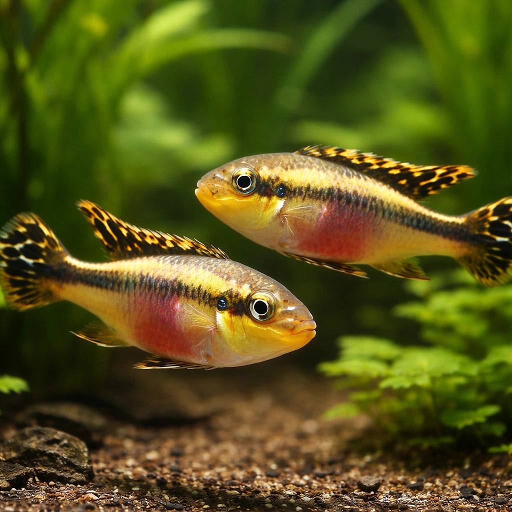 Pelvicachromis sp. yelow — tropical fish for sale UK — AI pair planted view