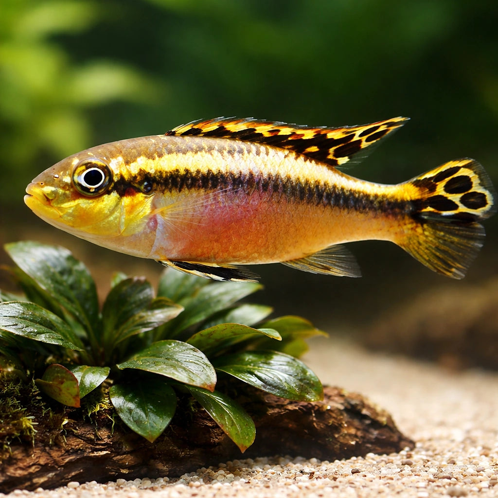 Pelvicachromis sp. yelow — tropical fish for sale UK — AI scale plant view