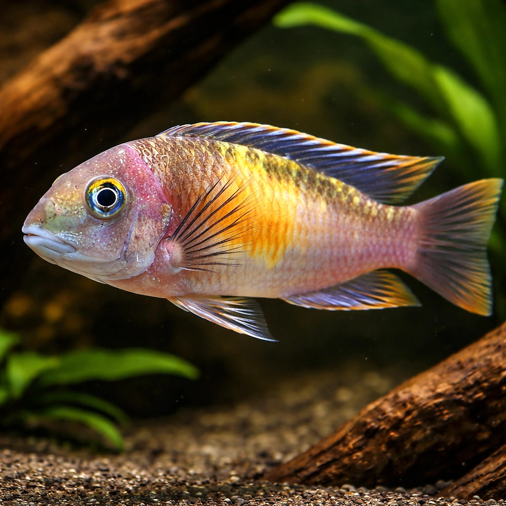 Pelvicachromis super red 4 - — tropical fish for sale UK — AI hero driftwood view