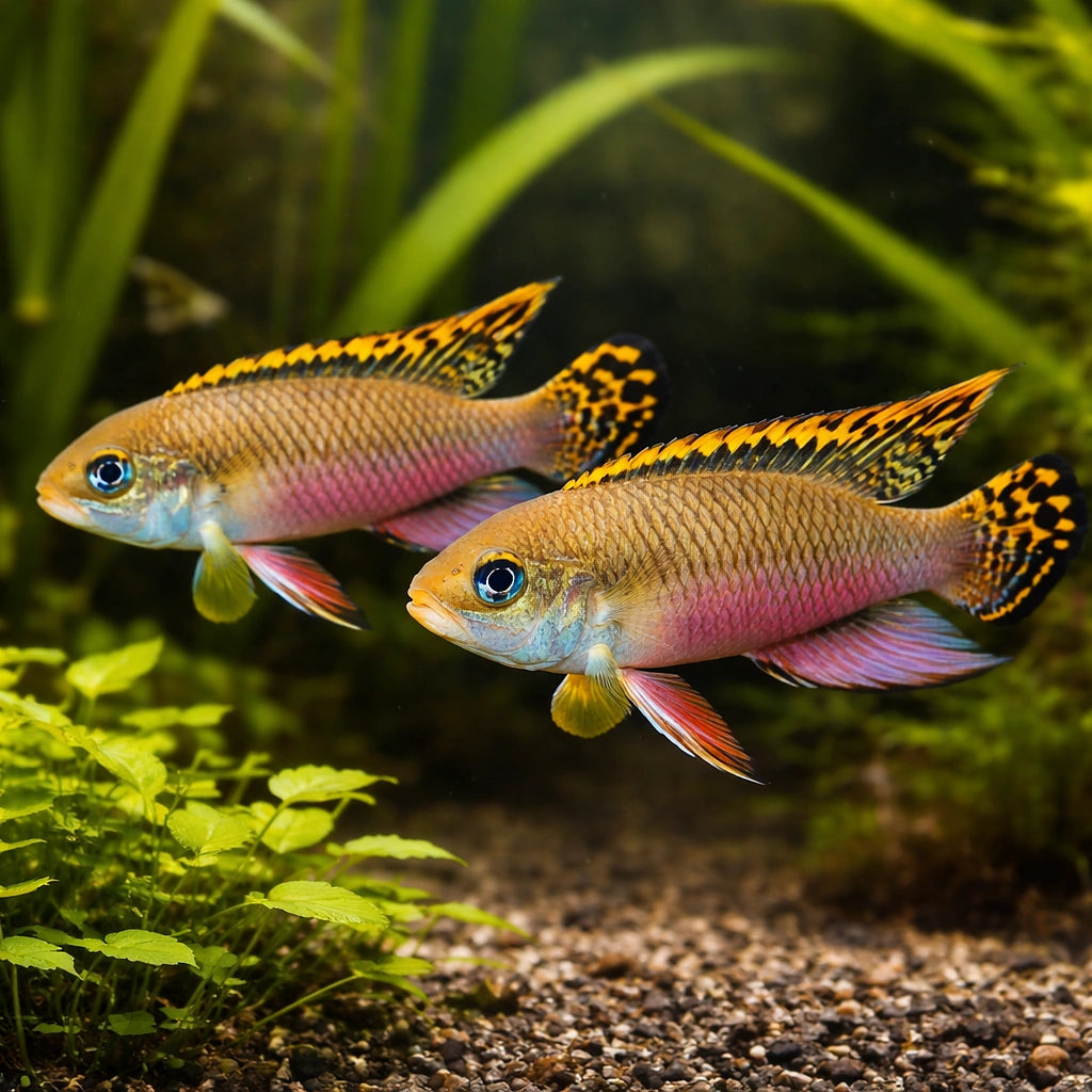 Pelvicachromis taen. kluegei 4 - — tropical fish for sale UK — AI pair planted view