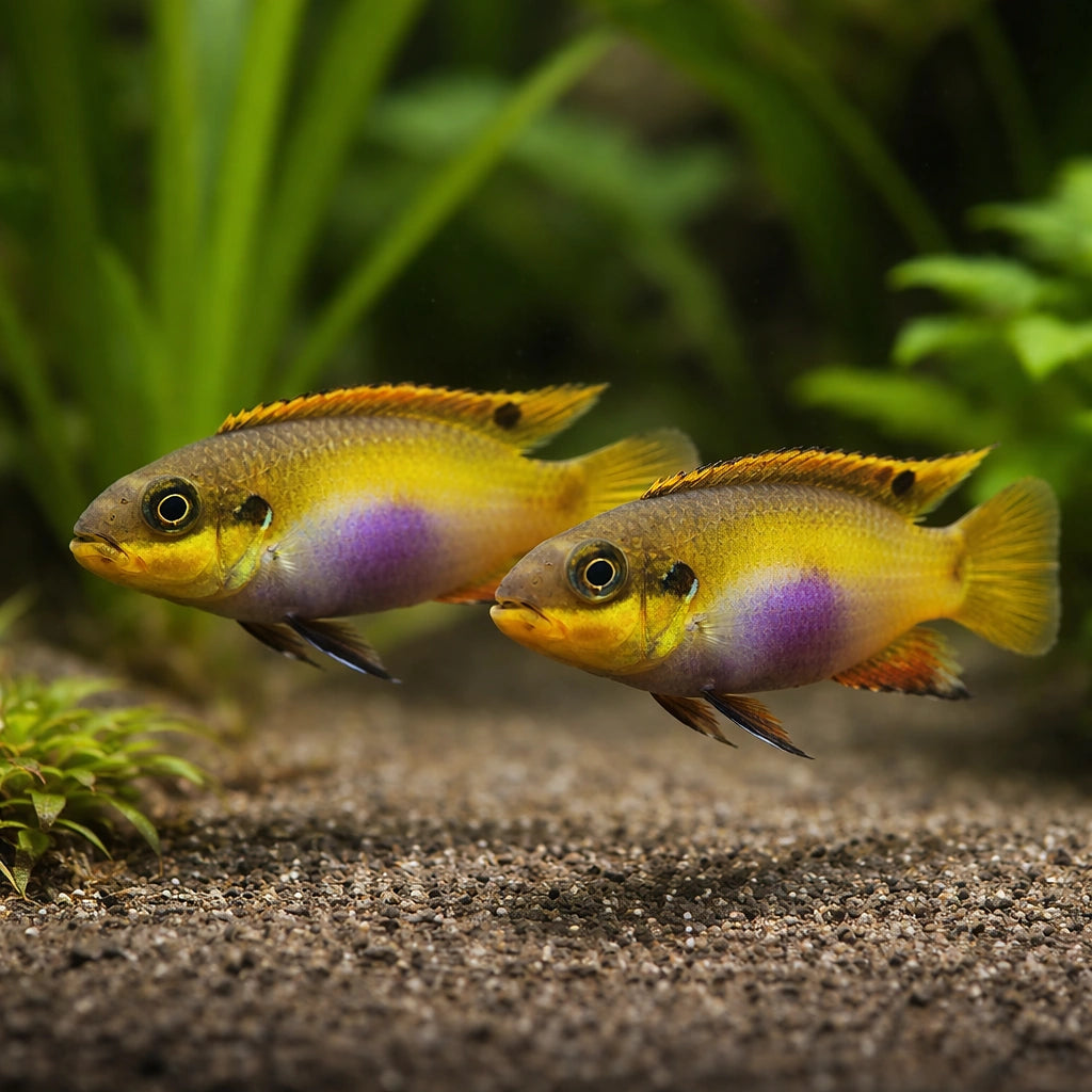 Pelvicachromis taeniatus Lobe — African Dwarf Cichlids for sale UK — AI pair planted view