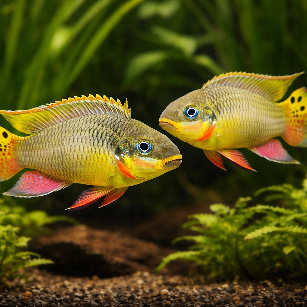 Pelvicachromis Taeniatus Dehane - Beautifully Coloured West African Dwarf Cichlid — AI pair planted view