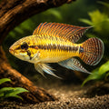 Pertensis Dwarf Cichlid yellow — tropical fish for sale UK — AI hero driftwood view