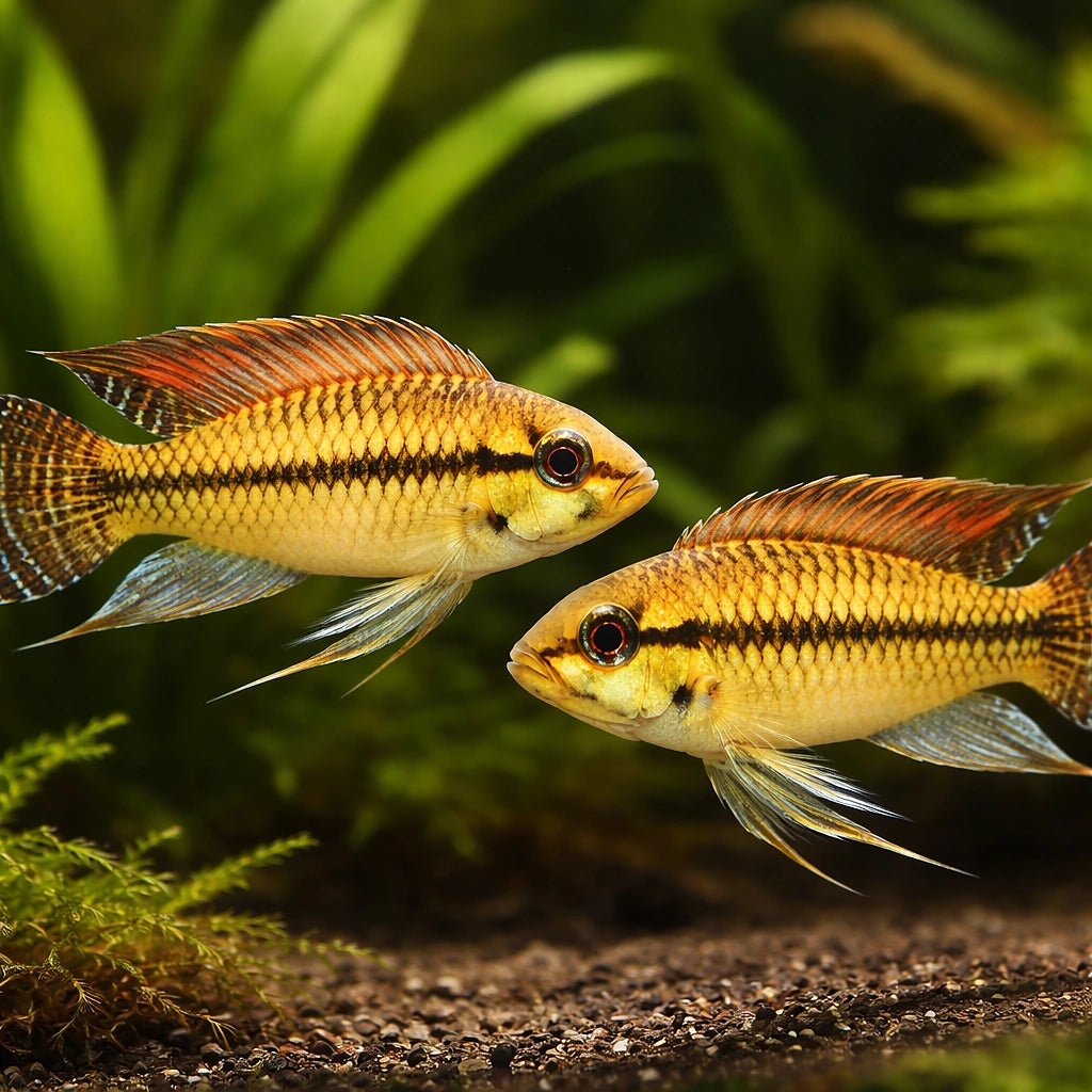 Pertensis Dwarf Cichlid yellow — tropical fish for sale UK — AI pair planted view