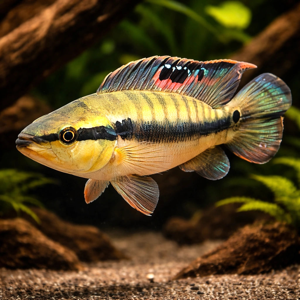 Peru Crenicichla — tropical fish for sale UK — AI hero driftwood view