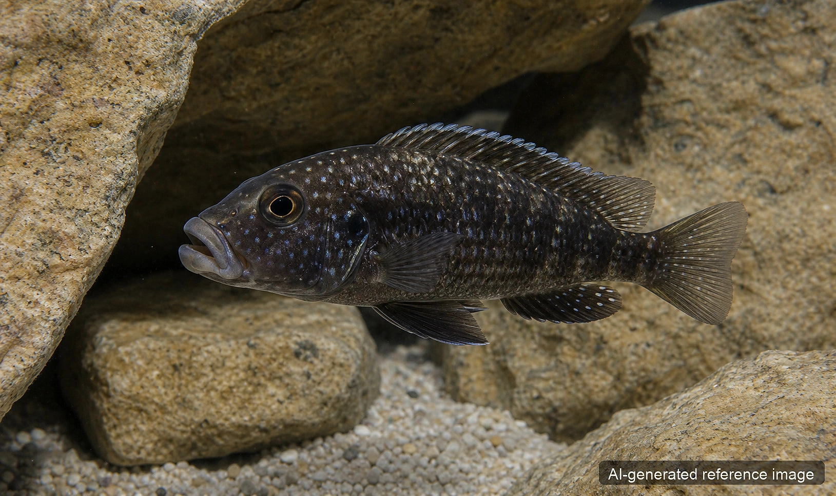 Petrochromis trewavasae juvenile Tanganyika grazer cichlid with large scraping lips - AI-generated reference image