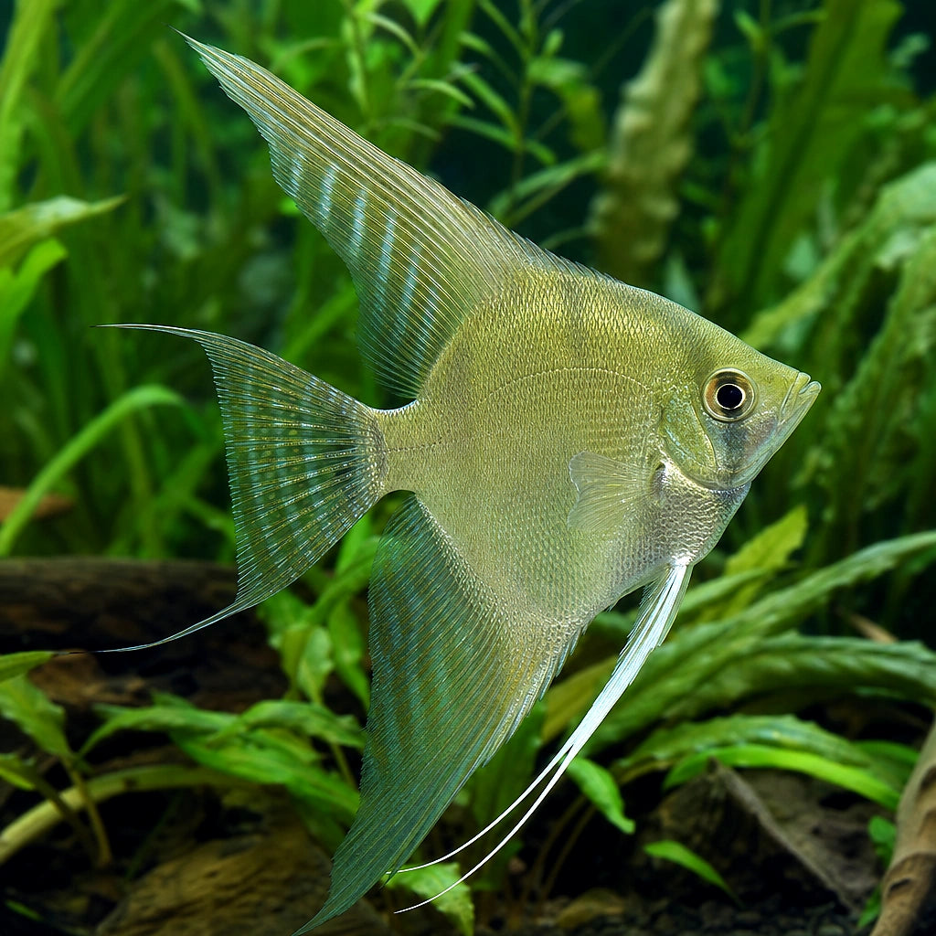 Pinoy Green Ghost Angelfish (Pterophyllum scalare) — AI natural aquarium view