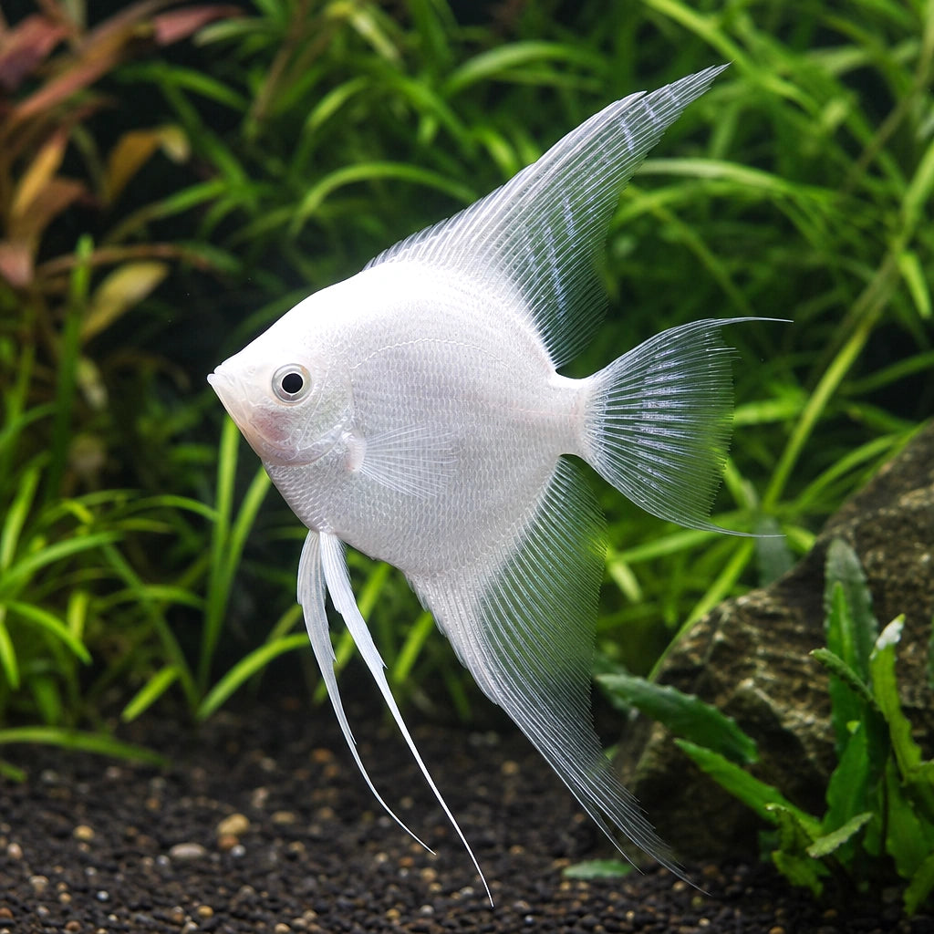 Platinum White Angelfish - UK — AI natural aquarium view