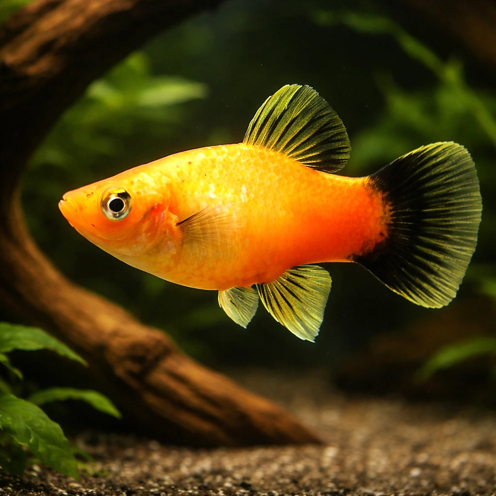 Xiphophorus maculatus apple tricolour - Platy apple — AI hero driftwood view