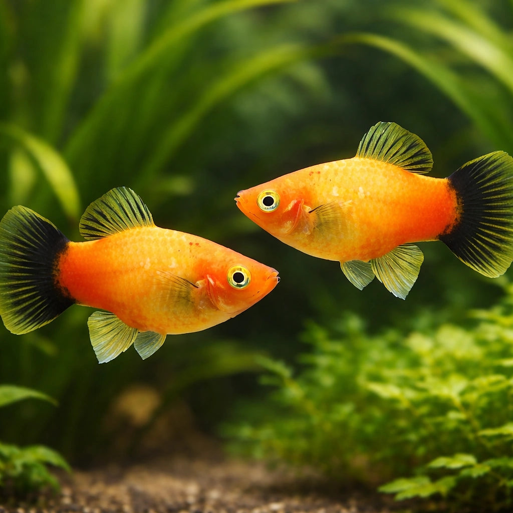 Xiphophorus maculatus apple tricolour - Platy apple — AI pair planted view
