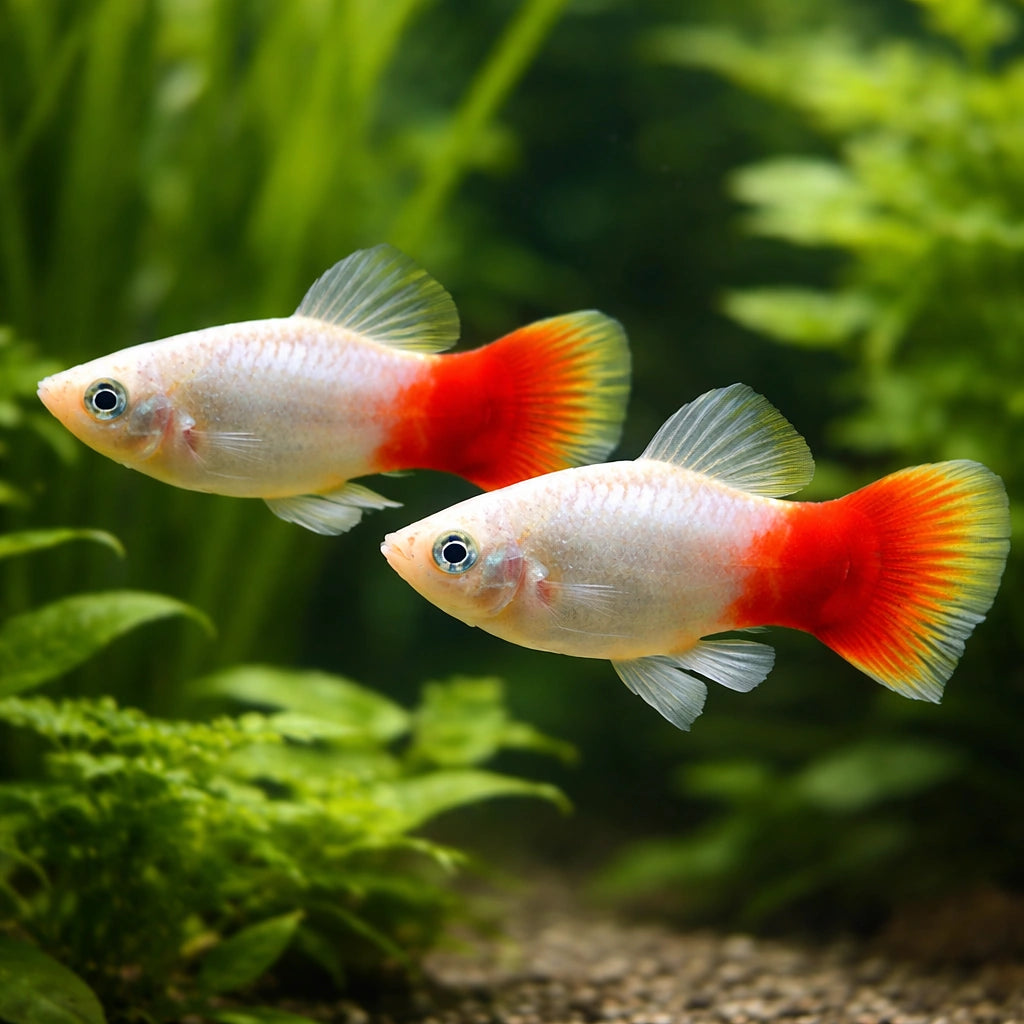 Platy Blue-Red - Xiphophorus maculatus — AI pair planted view