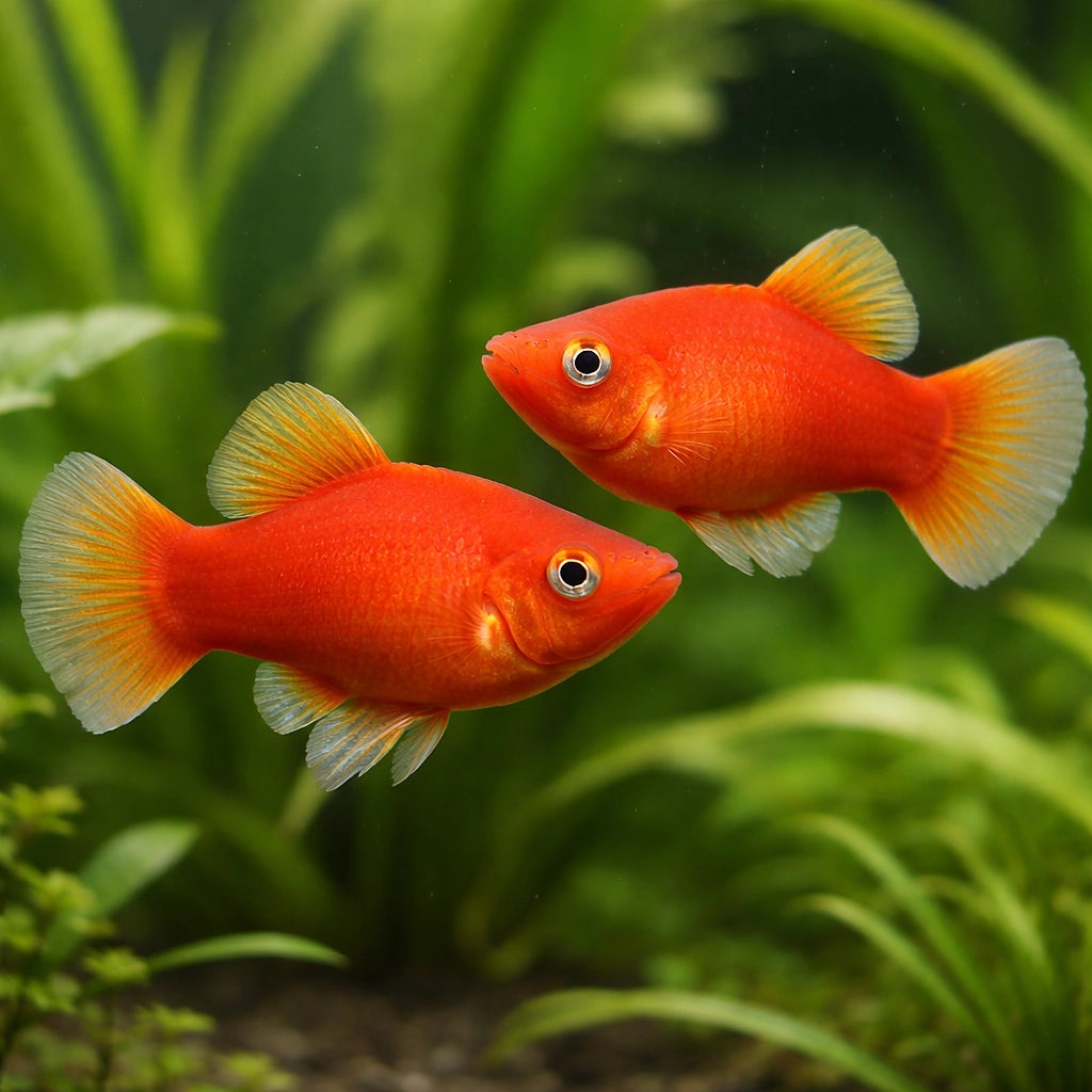 Platy Coral Red - Xiphophorus maculatus — AI pair planted view