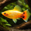 Platy Mickey Mouse - Xiphophorus maculatus — AI hero driftwood view