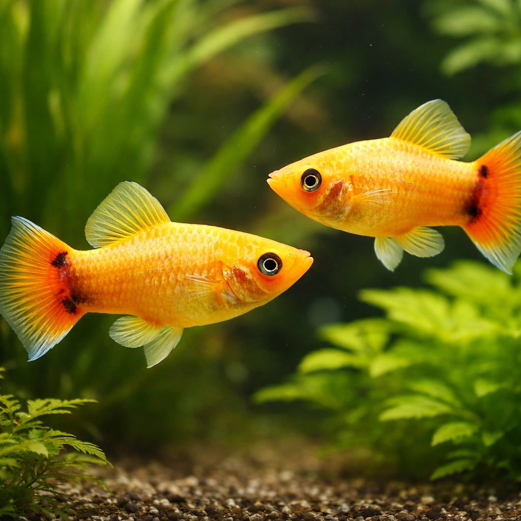 Platy Mickey Mouse - Xiphophorus maculatus — AI pair planted view