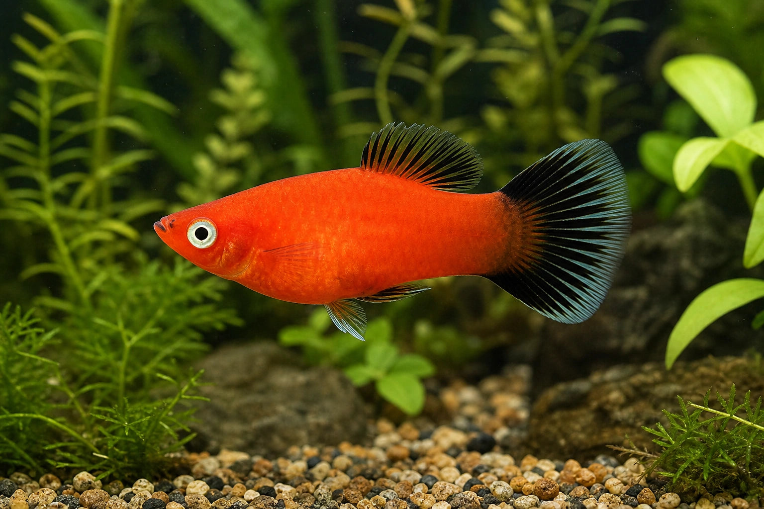 Platy Red Wagtail (Xiphophorus maculatus red wagtail) - SKU 6203 Petra-reference aquarium image