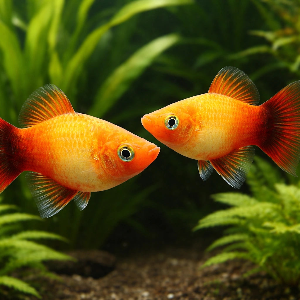 Platy Sun Set - Xiphophorus maculatus — AI pair planted view