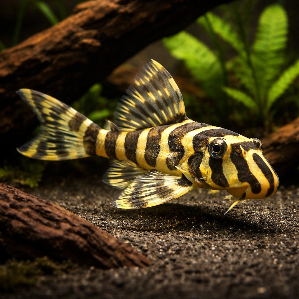 L134 Peckoltia compta - Moderate Care | UK (Peckoltia compta) — Striking L134 Peckoltia compta with bold zebra patterning…