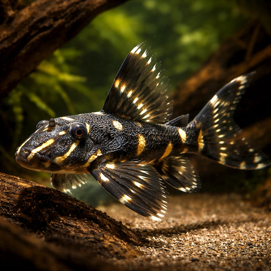 L204 Panaqolus albivermis - Zebra Tiger Pleco UK (Panaqolus albivermis) — Distinctive L204 Zebra Tiger Pleco with bold…