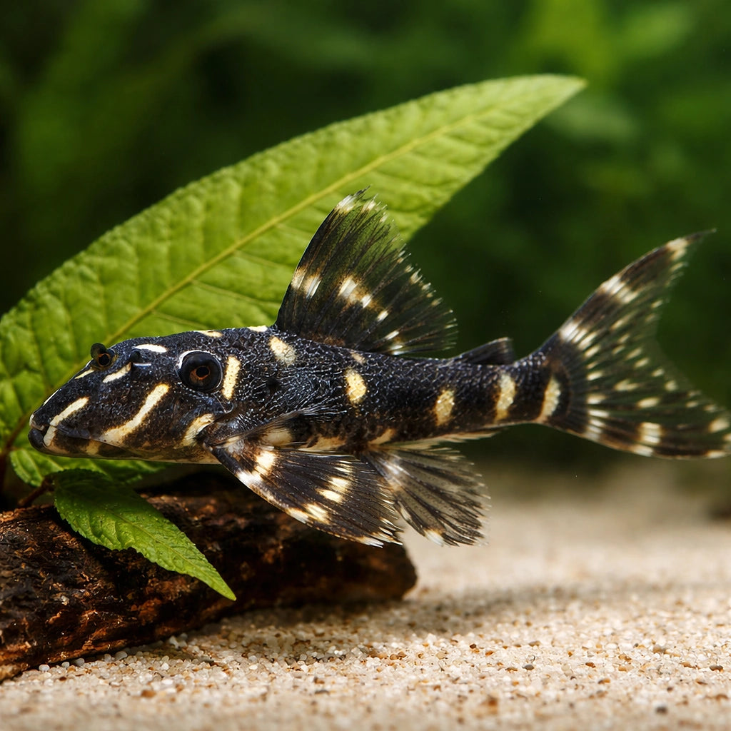 L204 Panaqolus albivermis - Zebra Tiger Pleco UK (Panaqolus albivermis) — Distinctive L204 Zebra Tiger Pleco with bold…