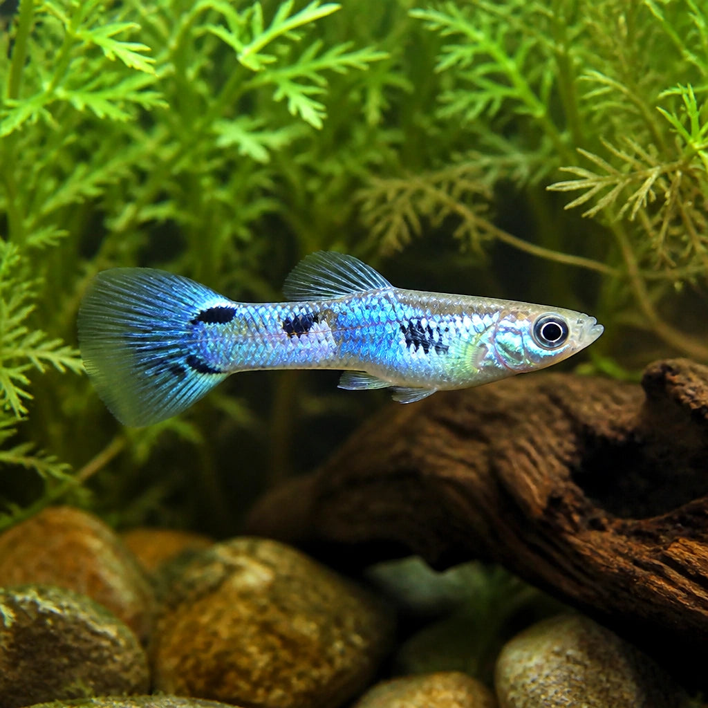 X Blue Dwarf Guppy Males - Poecilia Reticulata X Wingei - Livebearer — Endler Guppies for sale UK — AI natural aquarium view