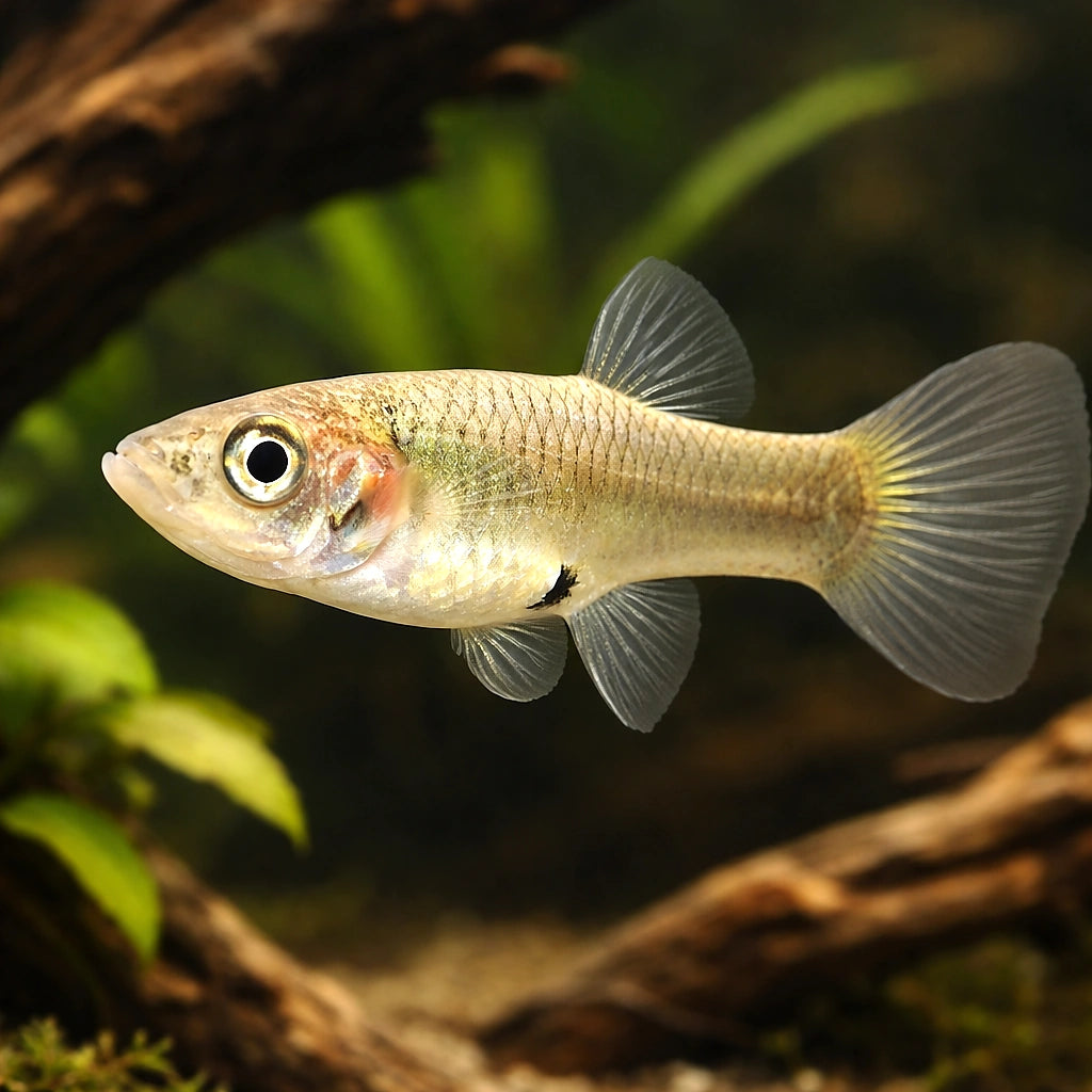 Poecilia endler female 2,5 - 3, — tropical fish for sale UK — AI hero driftwood view