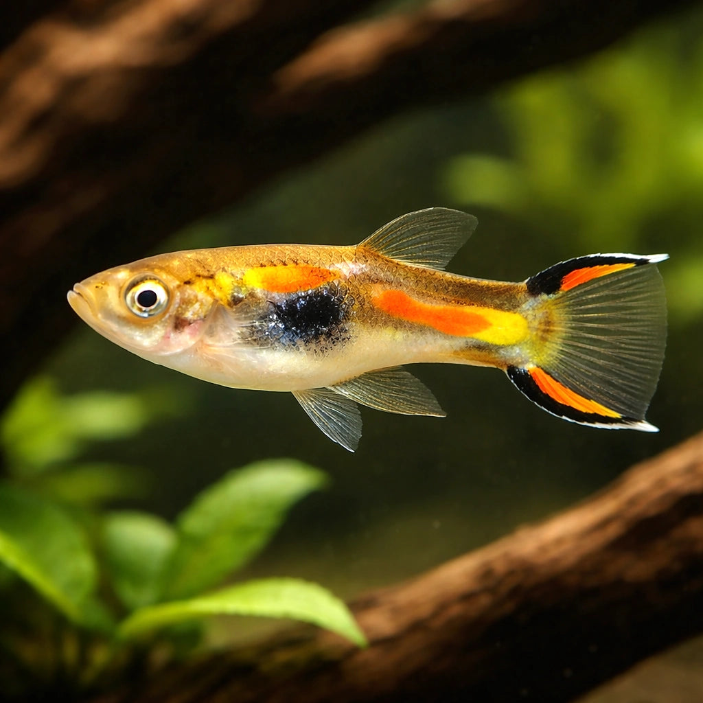 Poecilia endler supercolor male 1,5 - — tropical fish for sale UK — AI hero driftwood view