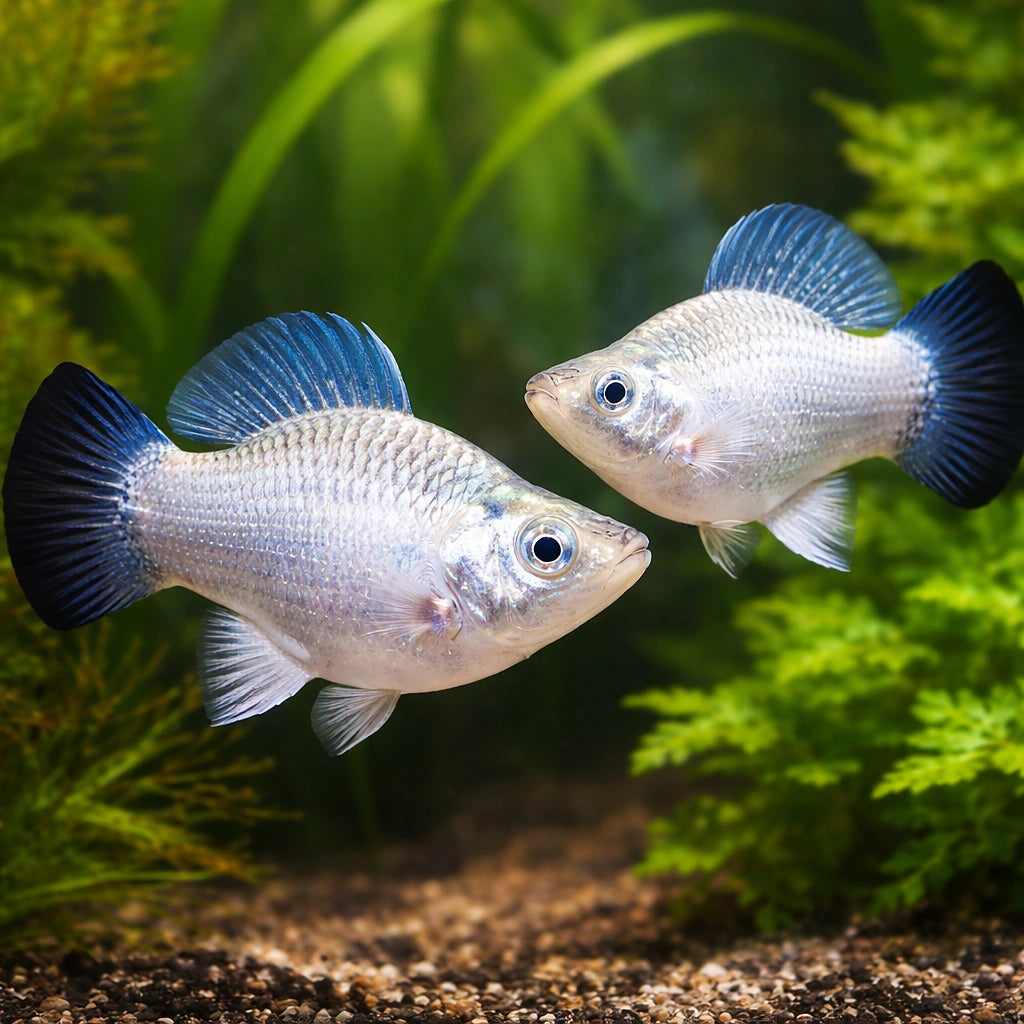 Poecilia Latipinna Ballon Molly Silver for UK Aquarists — tropical fish for sale UK — AI pair planted view