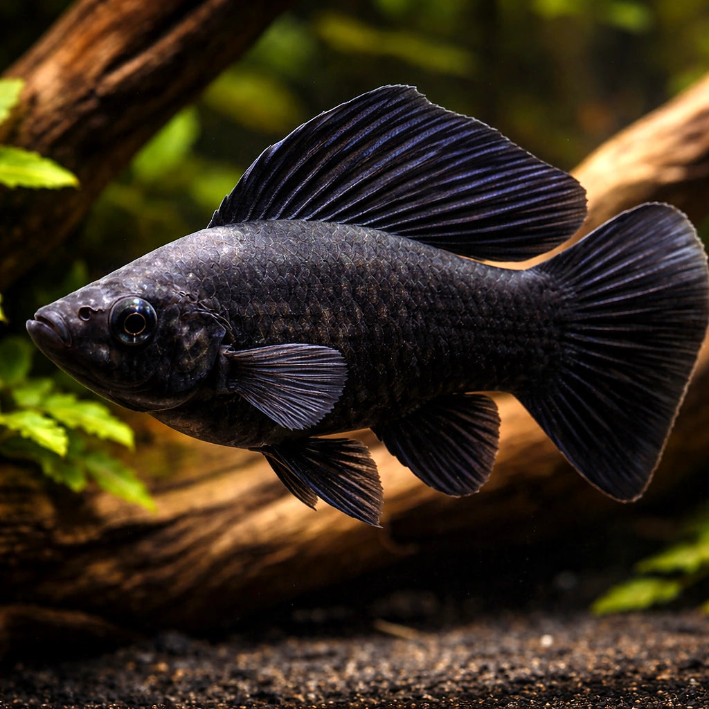 Poecilia Latipinna Black Molly Fish for UK Aquariums — tropical fish for sale UK — AI hero driftwood view