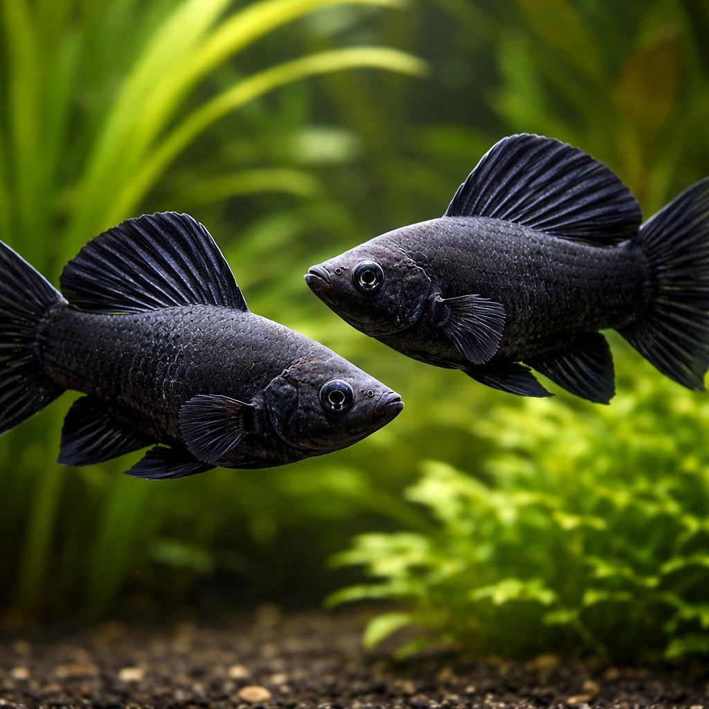 Poecilia Latipinna Black Molly Fish for UK Aquariums — tropical fish for sale UK — AI pair planted view