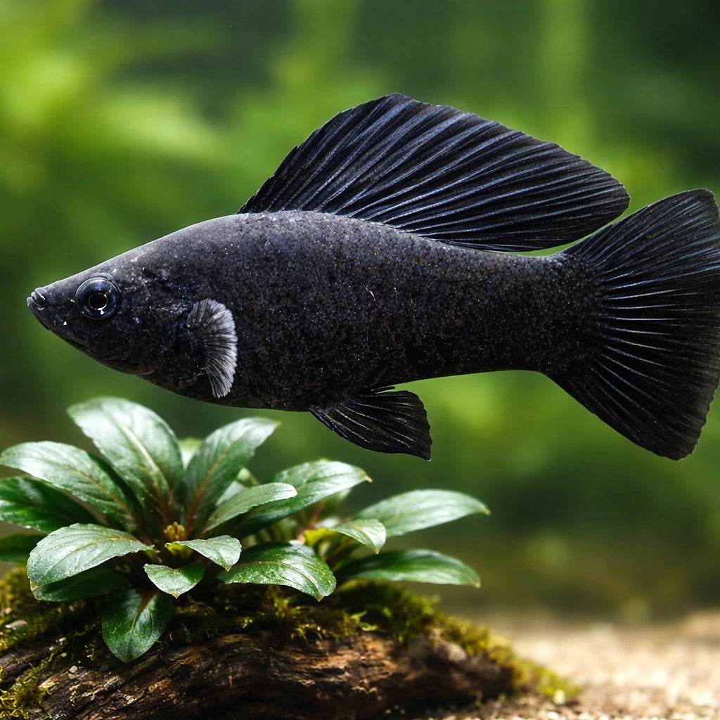 Poecilia Latipinna Black Molly Fish for UK Aquariums — tropical fish for sale UK — AI scale plant view
